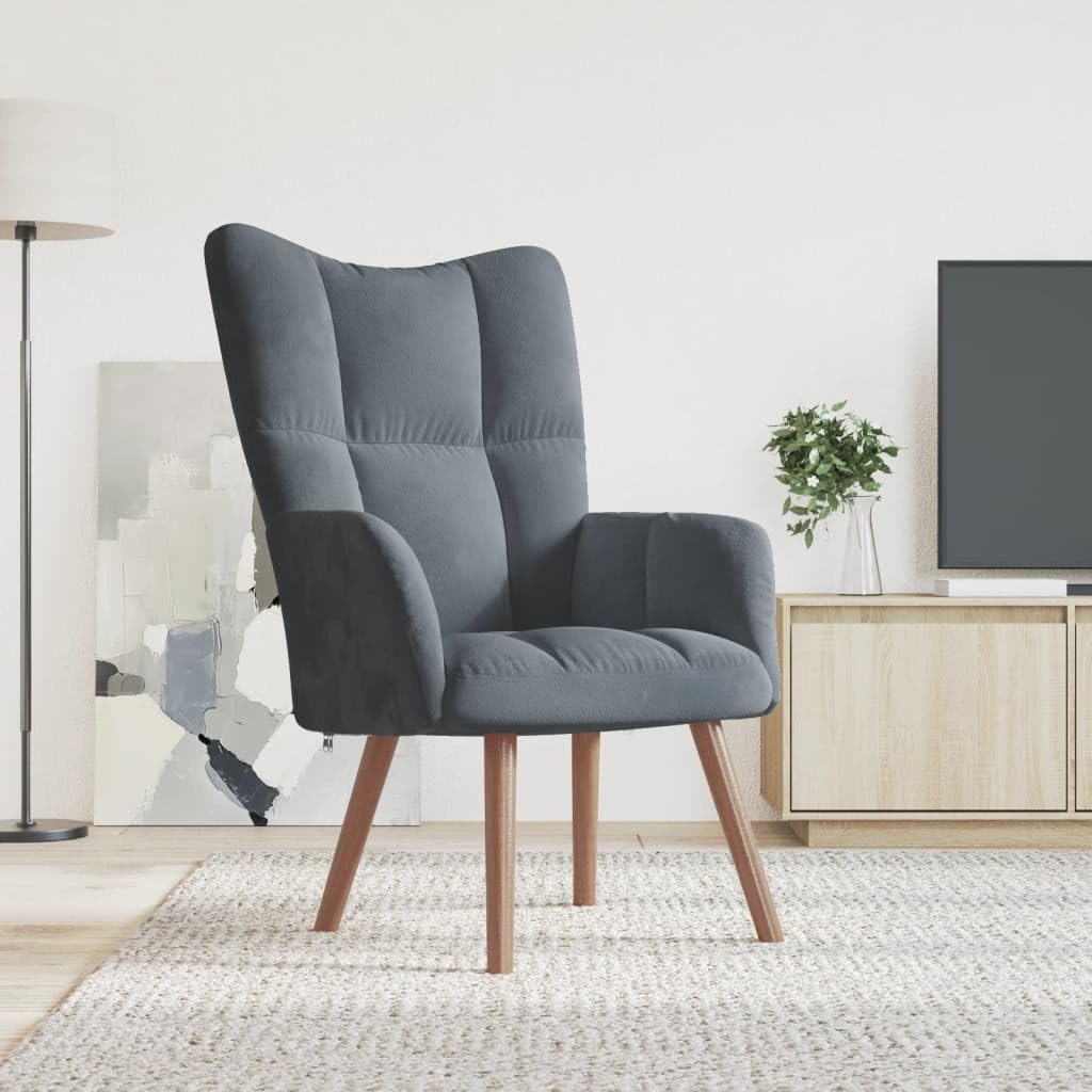 vidaXL Dark Gray Velvet Relaxing Chair - Modern Design with Steel Frame - Plush Foam Padding Seat, Wooden Legs, Soft Touch Velvet Upholstery